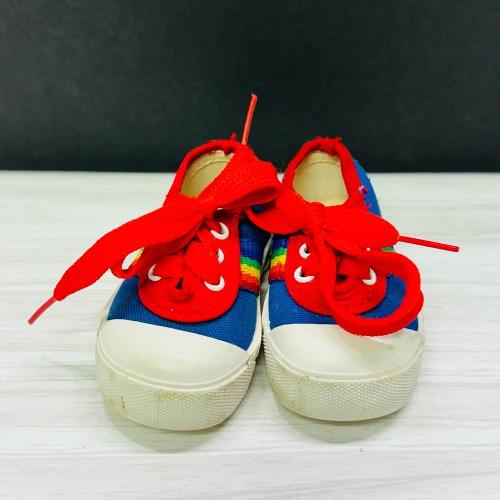 Vintage Baby Shoes Sneakers Size 1 Blue/Multicolor -Made USA